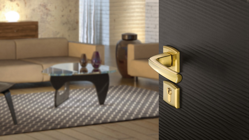 HOPPE door handle set, Acapulco series, brass-coloured, satin/polished – Resista® (F74-R)