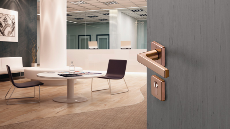 HOPPE door handle set, Dallas series, copper-coloured satin – Resista® (F84-1-R)