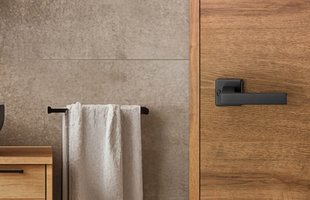 HOPPE MiniLock with aluminium door handle, Austin series, matt black (F9714M) HOPPE MiniLock with aluminium door handle, Austin series, matt black (F9714M)