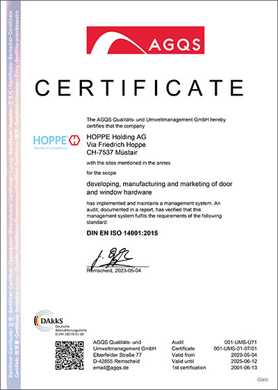 Certificate DIN EN ISO 14001:2015